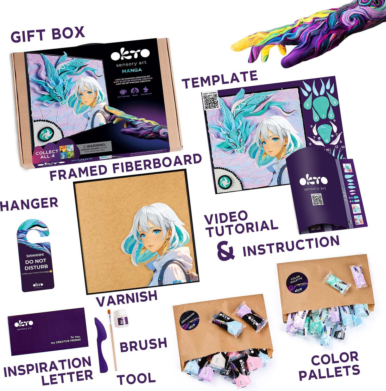 OKTO Manga Elements - Air - 3D Clay Canvas Kit (11.8 x 15.7 in) - Ages 10+