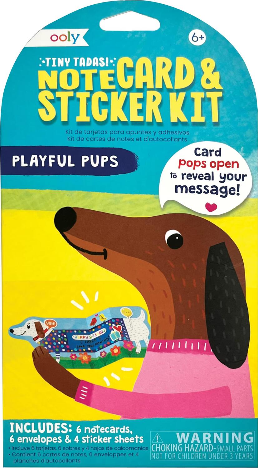Tiny Tada! Note Cards & Sticker Set - Playful Pups (Set of 16)