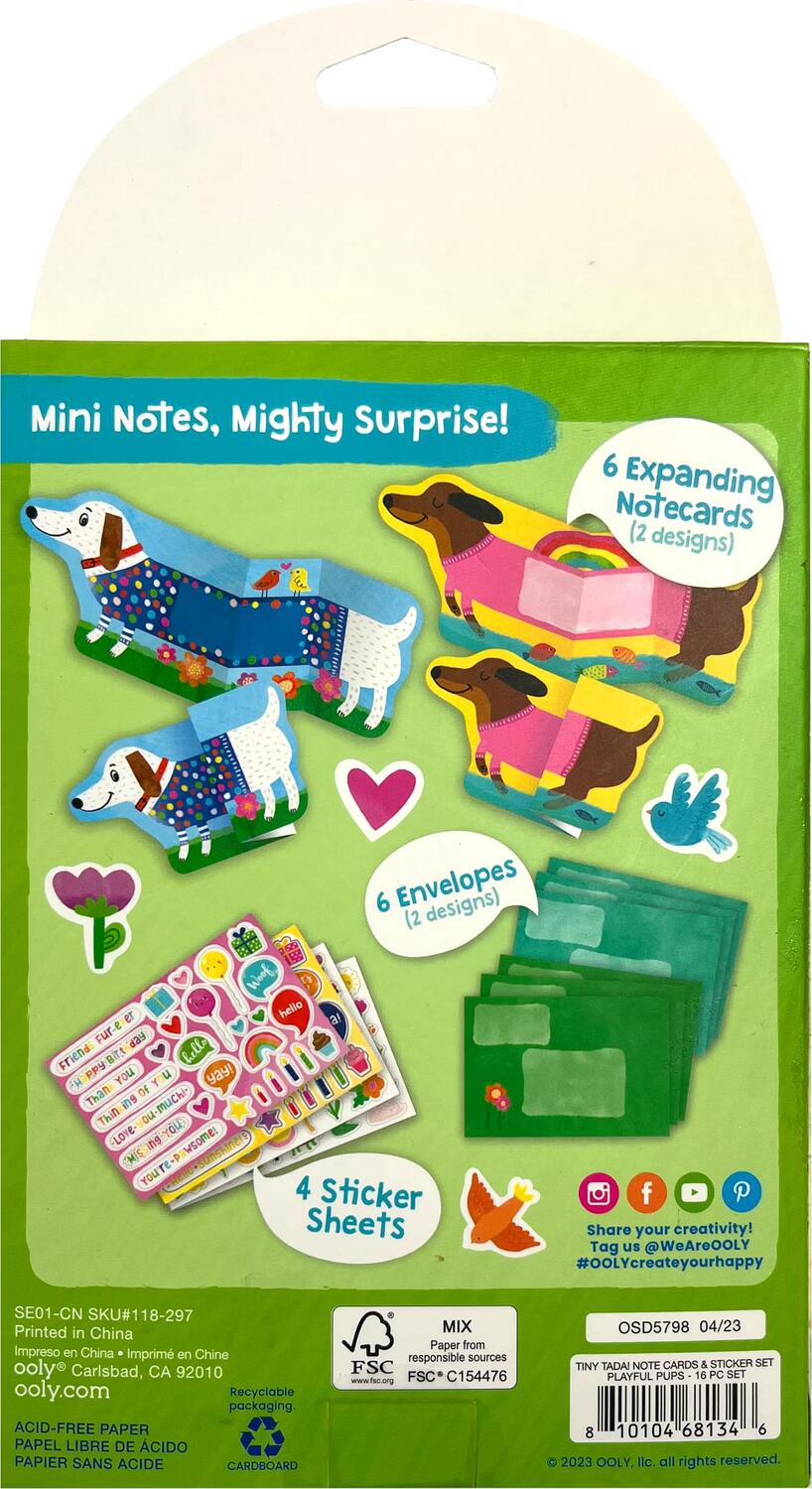 Tiny Tada! Note Cards & Sticker Set - Playful Pups (Set of 16)