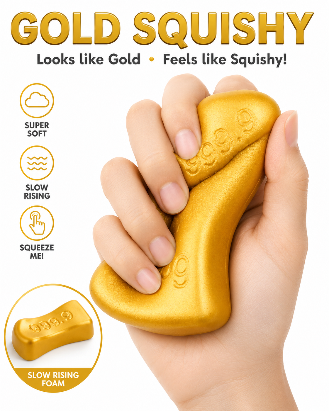 Gold Squishy – 5.5” Slow Rising Gold Bar Squishy Toy