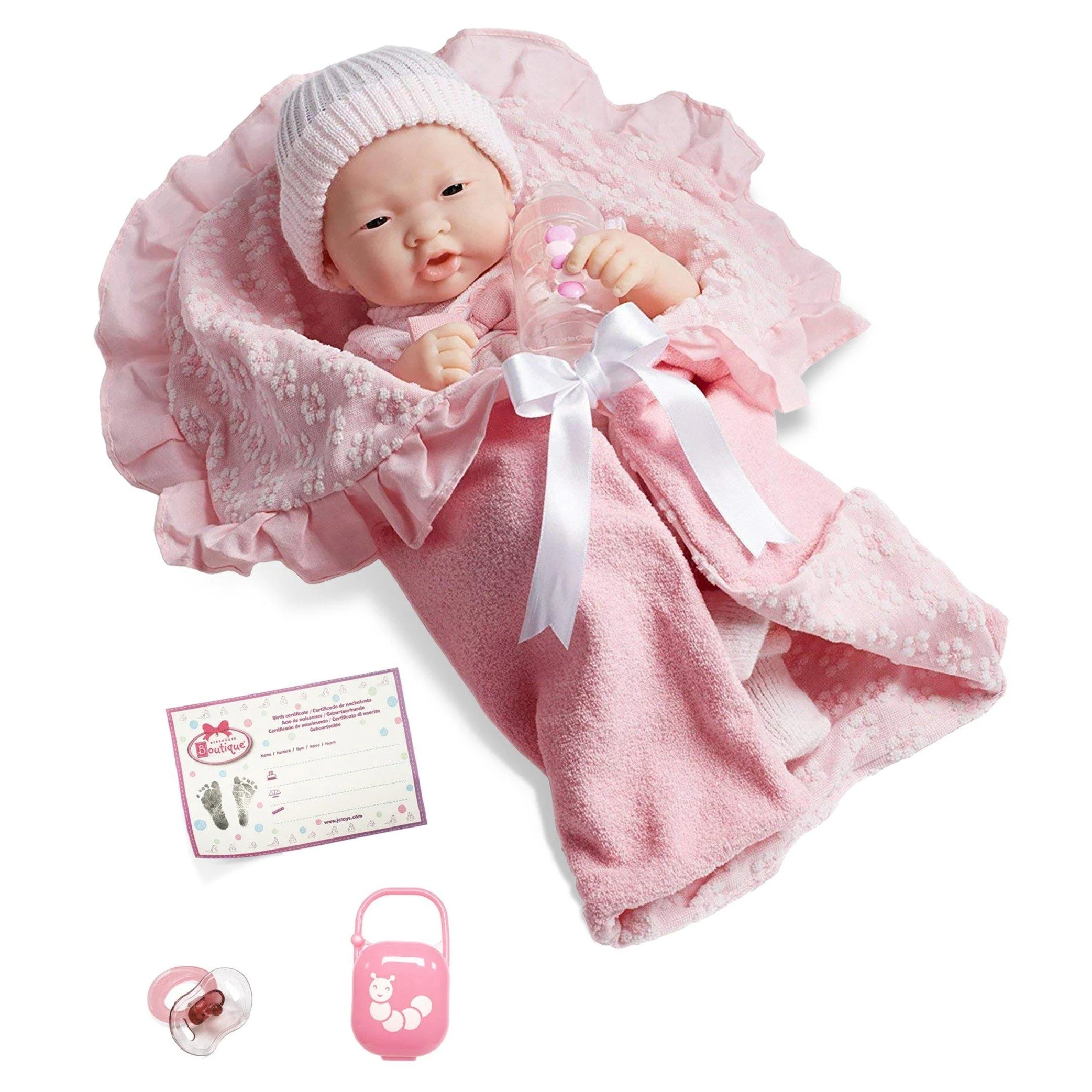 Soft Body La Newborn Asian Baby Doll 15.5in Deluxe Pink Layette Set