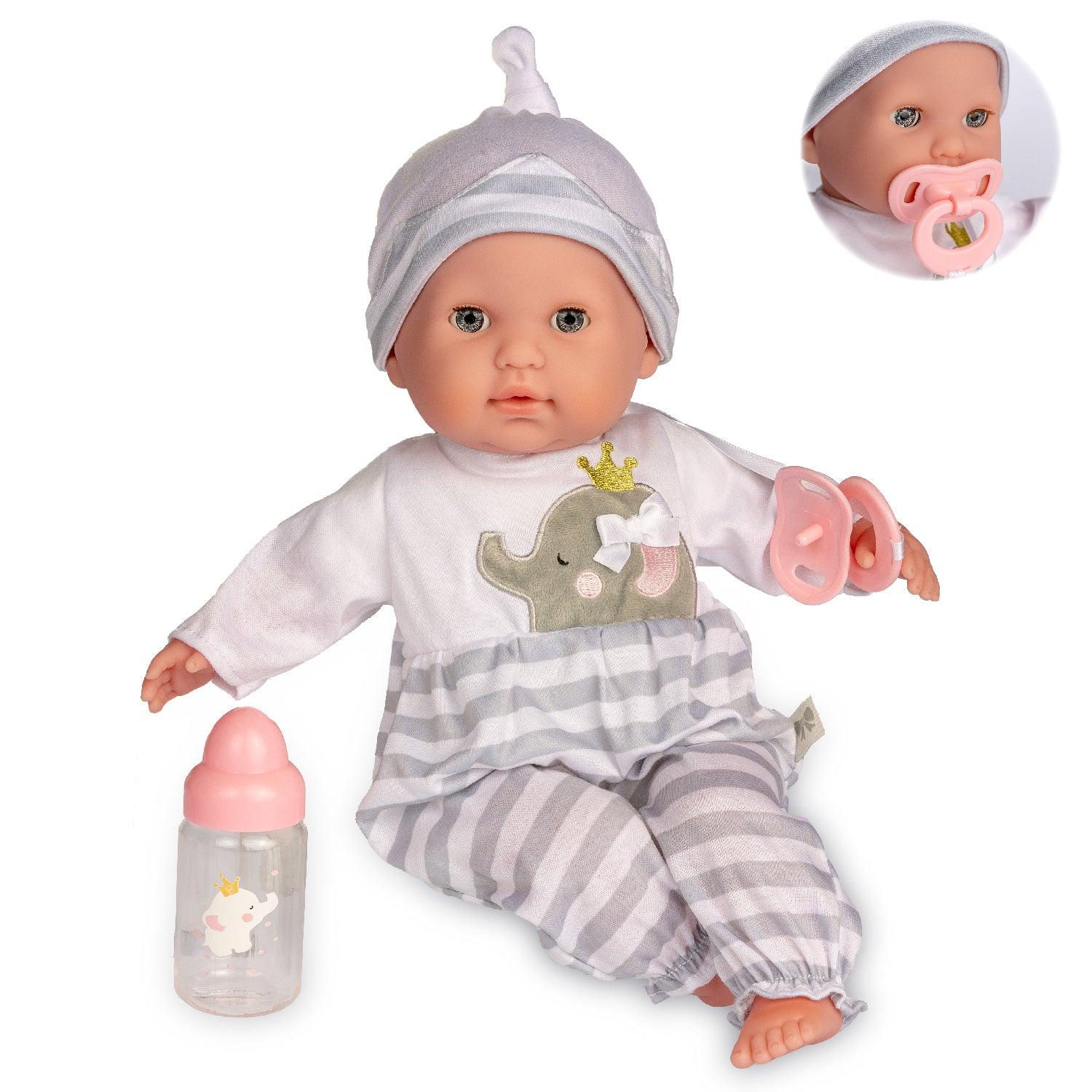 15" Soft Body Baby Doll - Grey with Pacifier