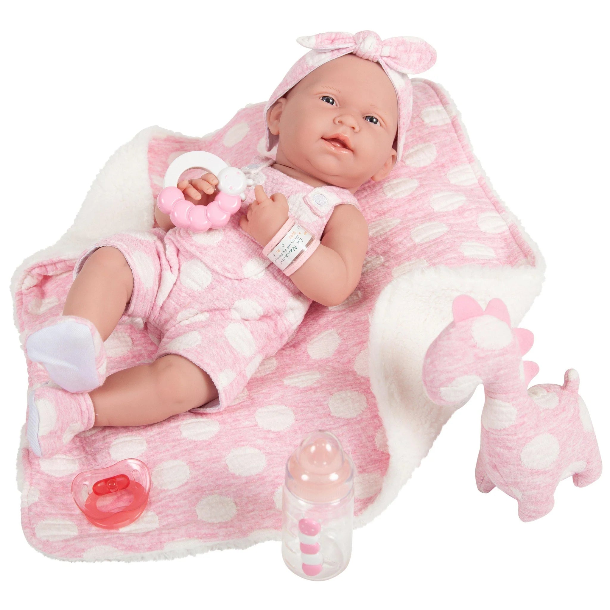 La Newborn 15" Girl in Pink and White Polka Dots