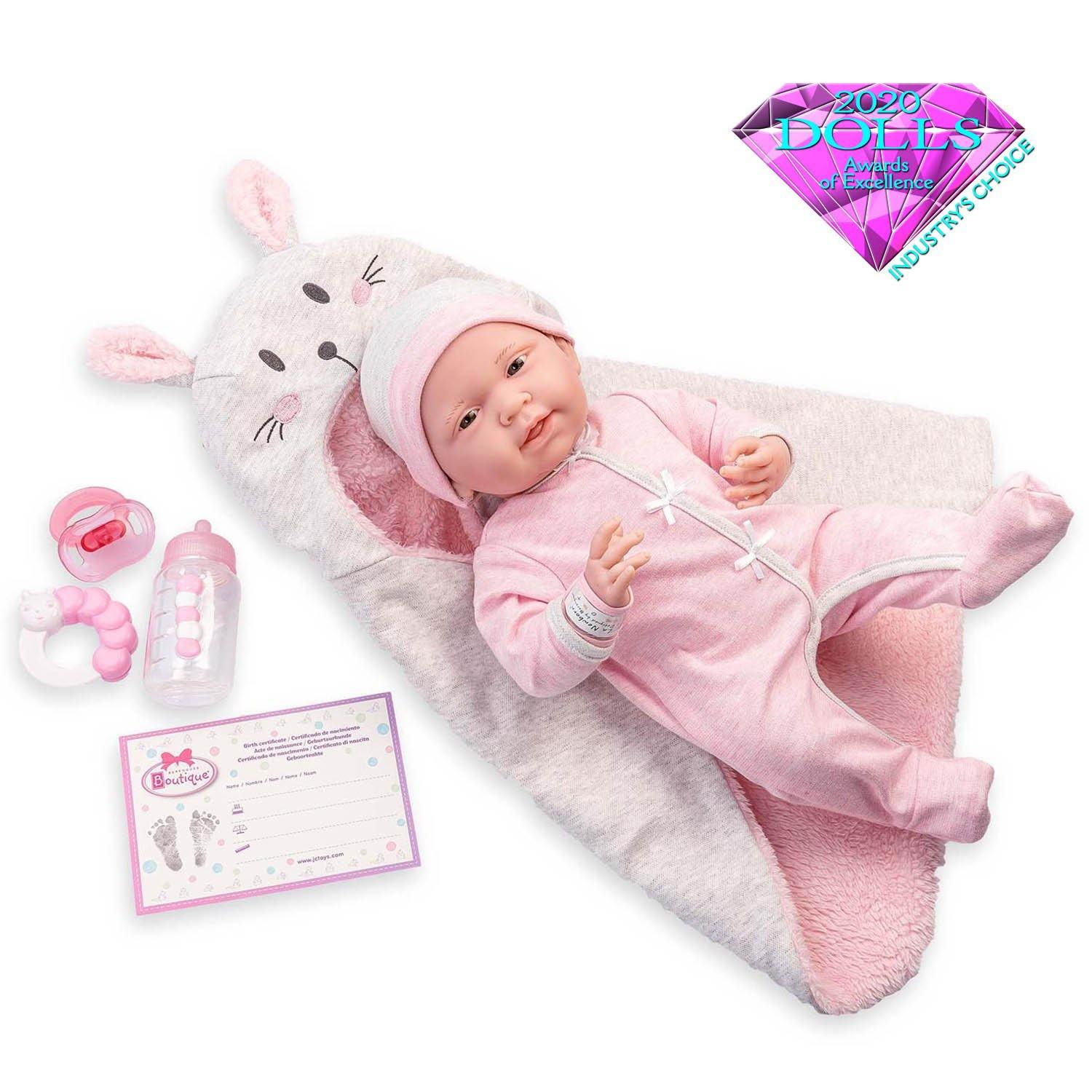 Soft Body La Newborn 15.5" baby doll -Pink Bunny Bunting Gift Set