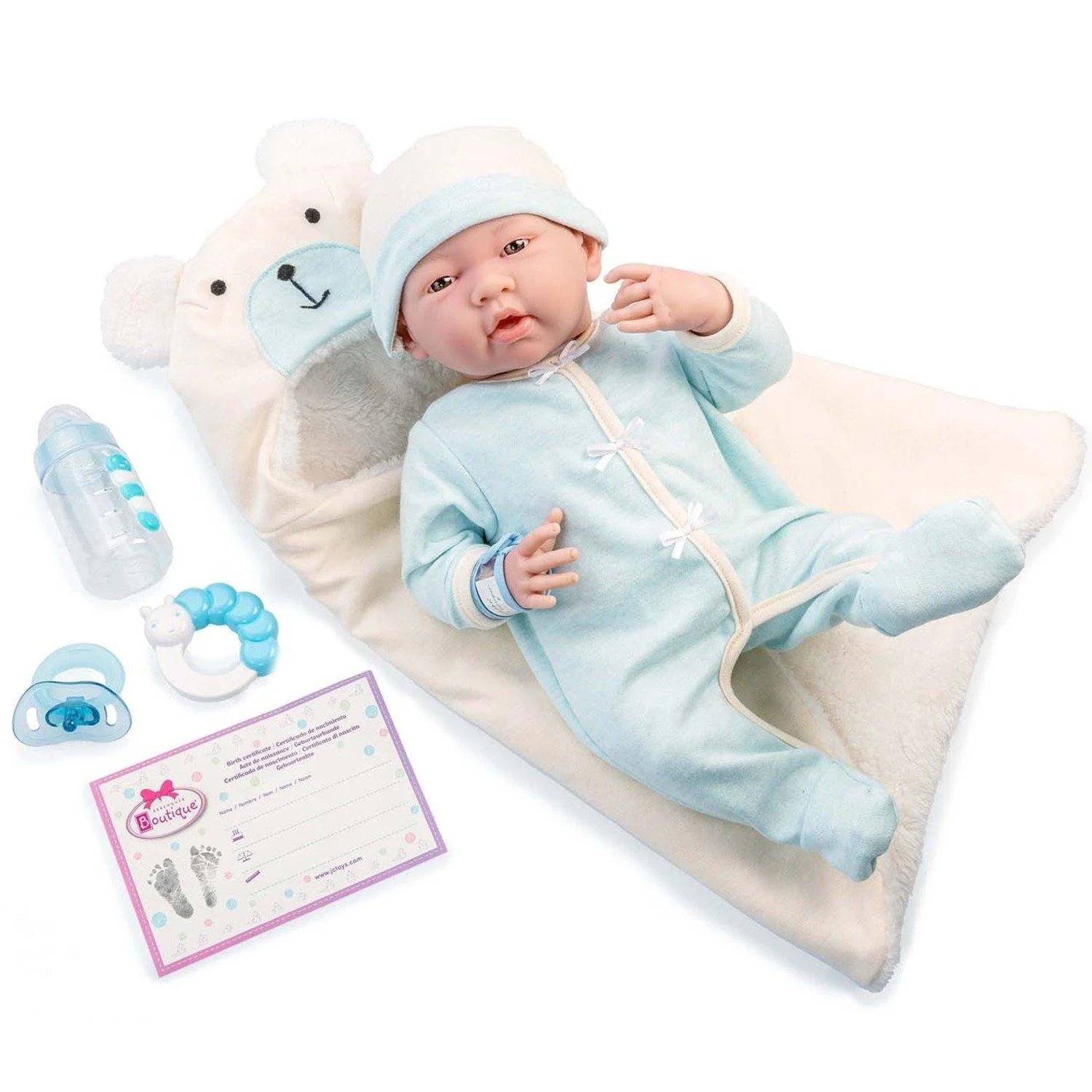 Soft Body La Newborn 15.5" baby doll - Blue Bear Bunting Gift Set
