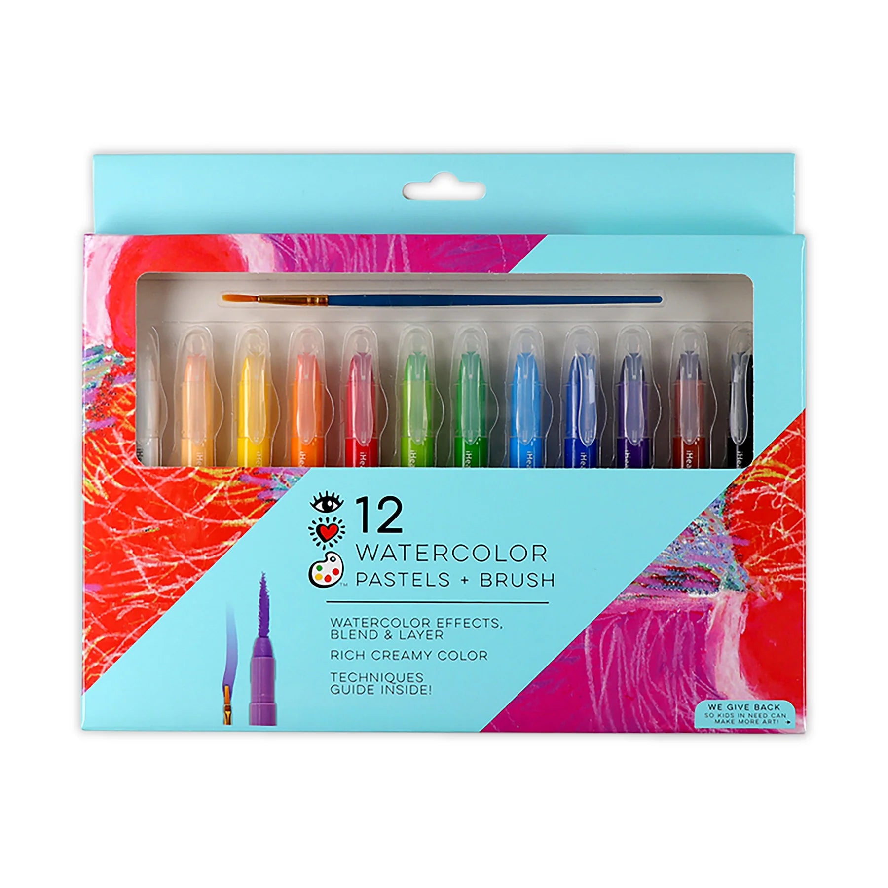 12 Watercolor Pastels and Brush