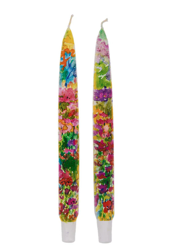 Watercolor Rainbow Flowers - 2 Taper Candles