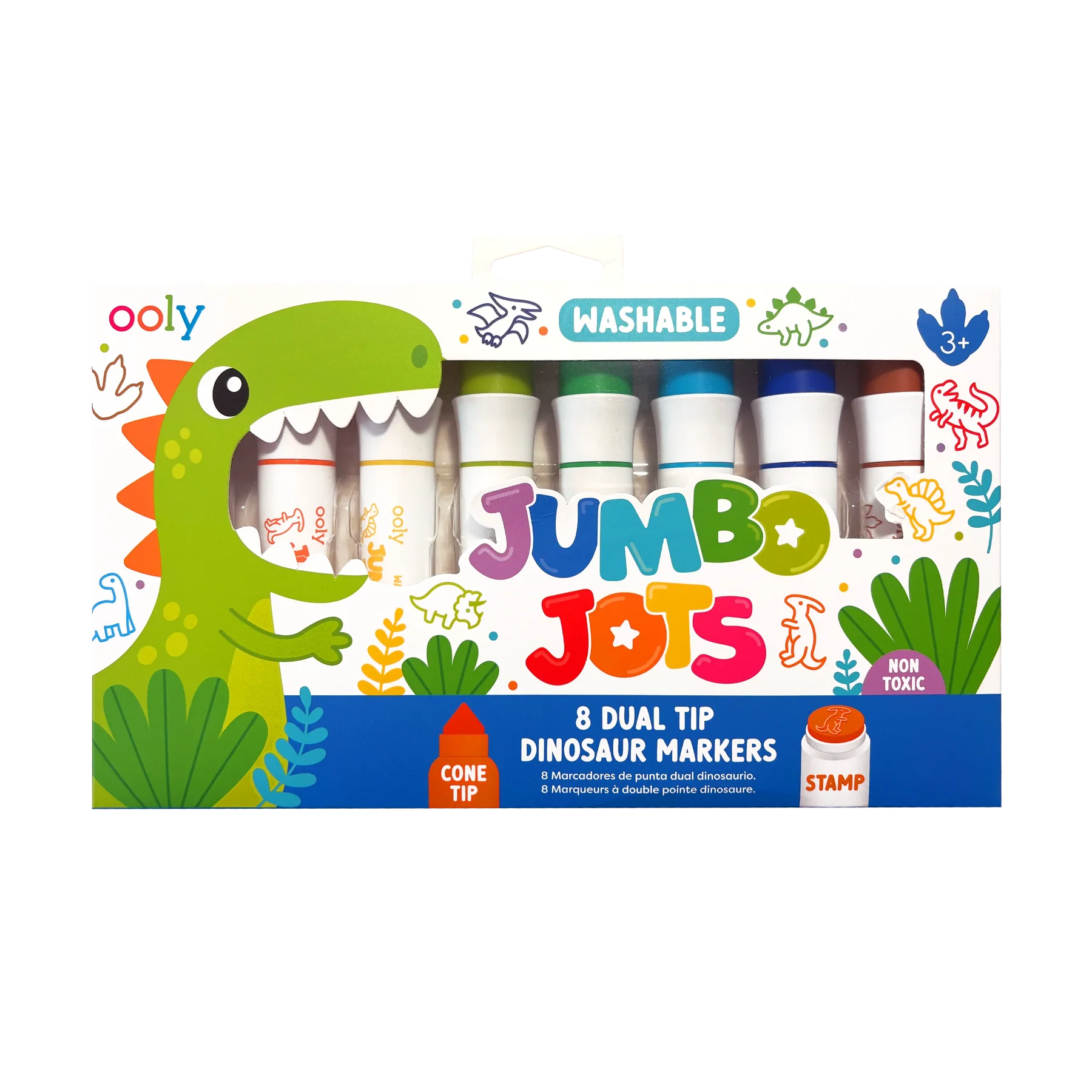 Jumbo Jots Dual Tip Cone & Stamp Markers - Dinosaurs