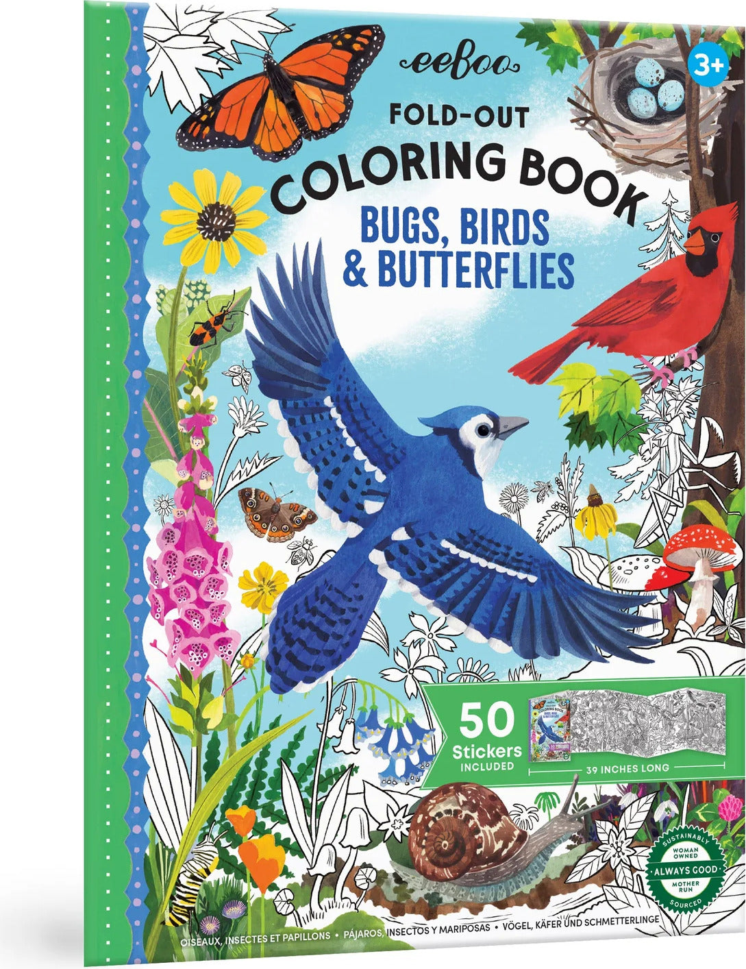 Bugs, Birds & Butterflies (fold-out coloring book with stickers)