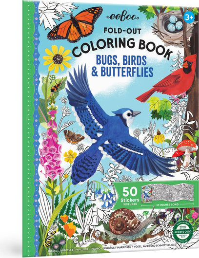 Bugs, Birds & Butterflies (fold-out coloring book with stickers)