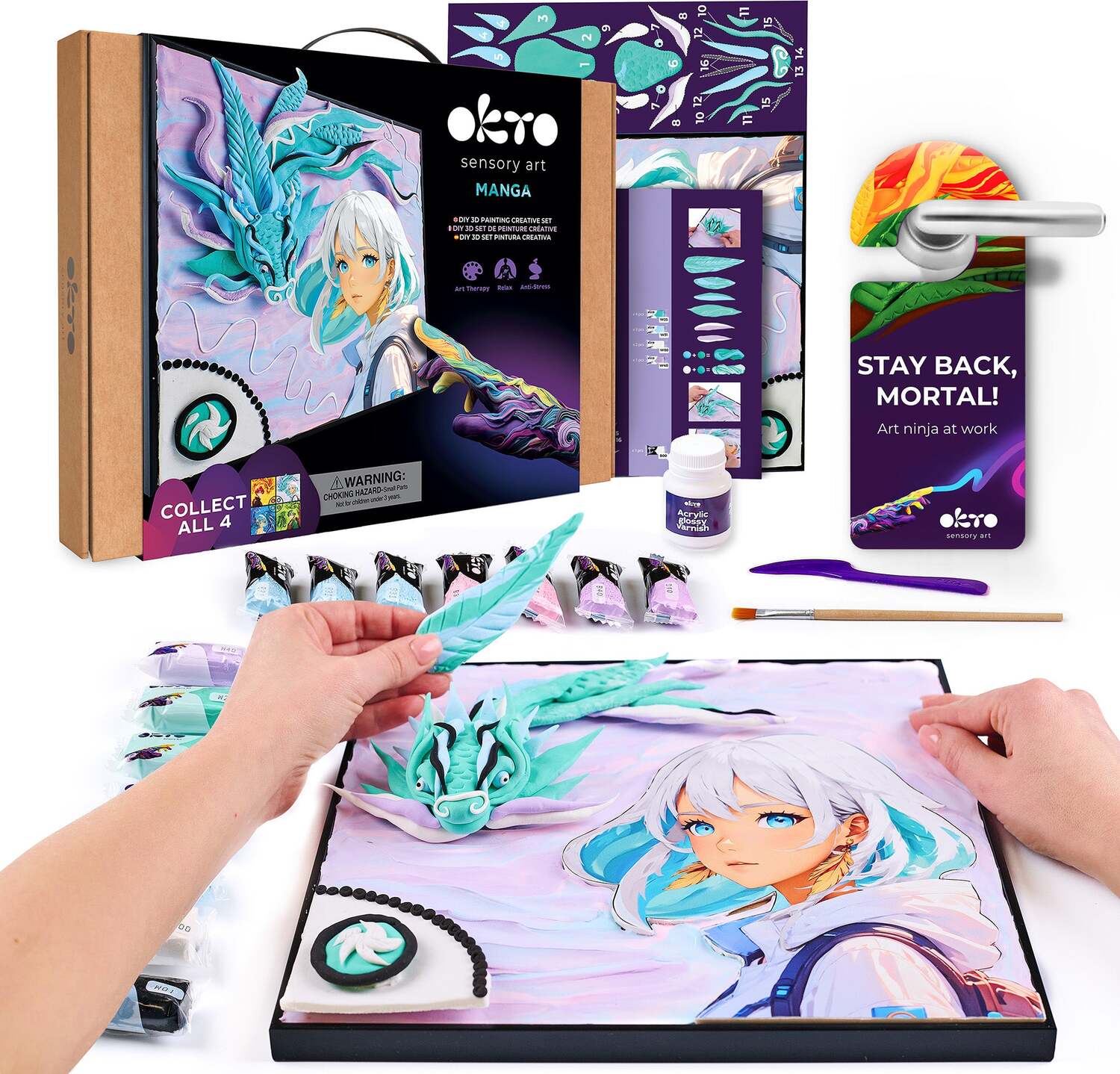 OKTO Manga Elements - Air - 3D Clay Canvas Kit (11.8 x 15.7 in) - Ages 10+