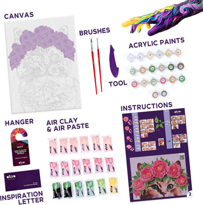 OKTO Air-Dry Clay 3D Painting Kit - Kit a Cat in a Flower Crown (11.8 x 15.7 in)