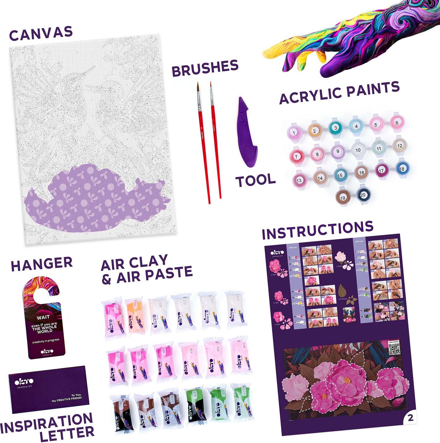 OKTO Air-Dry Clay 3D Painting Kit - Kit Hummingbirds (11.8 x 15.7 in)