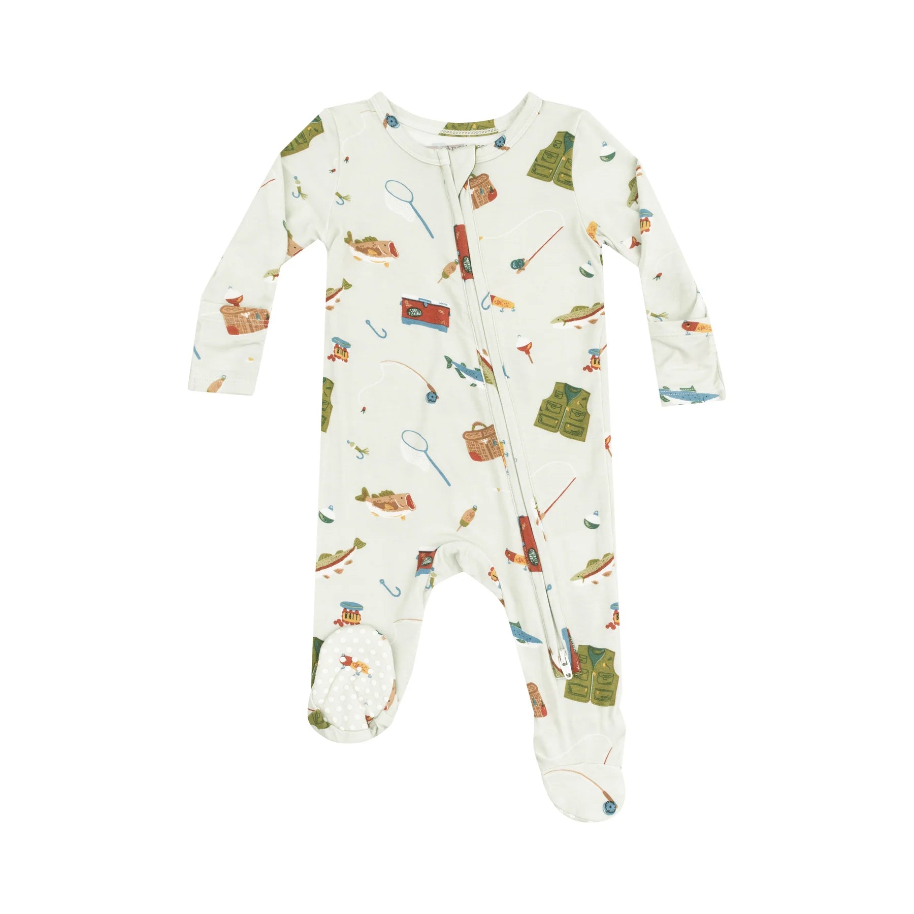 Fishing Things Green Zipper Footie 6-9 month