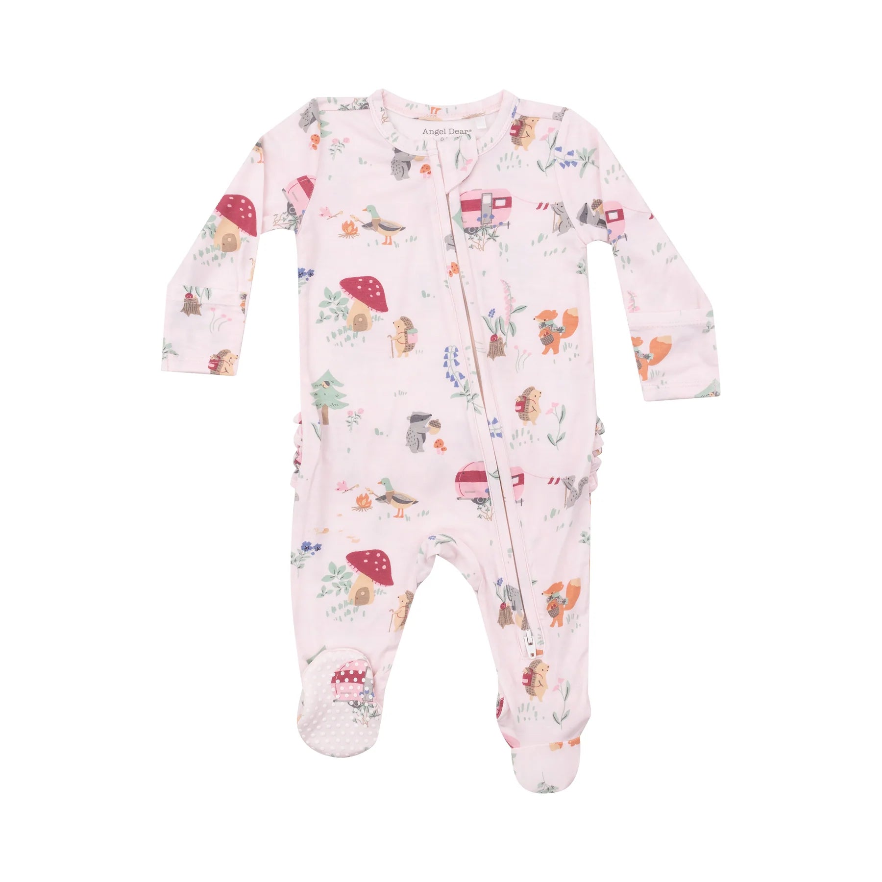 Ruffle Back Footie - Cute Animal Campers 12-18 mo