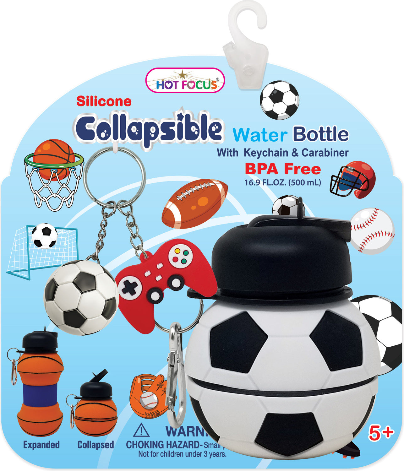 Collapsible Water Bottle, Soccer (16.9 FL. oz/500mL)