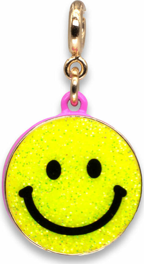 Gold Glitter Smiley Face Charm