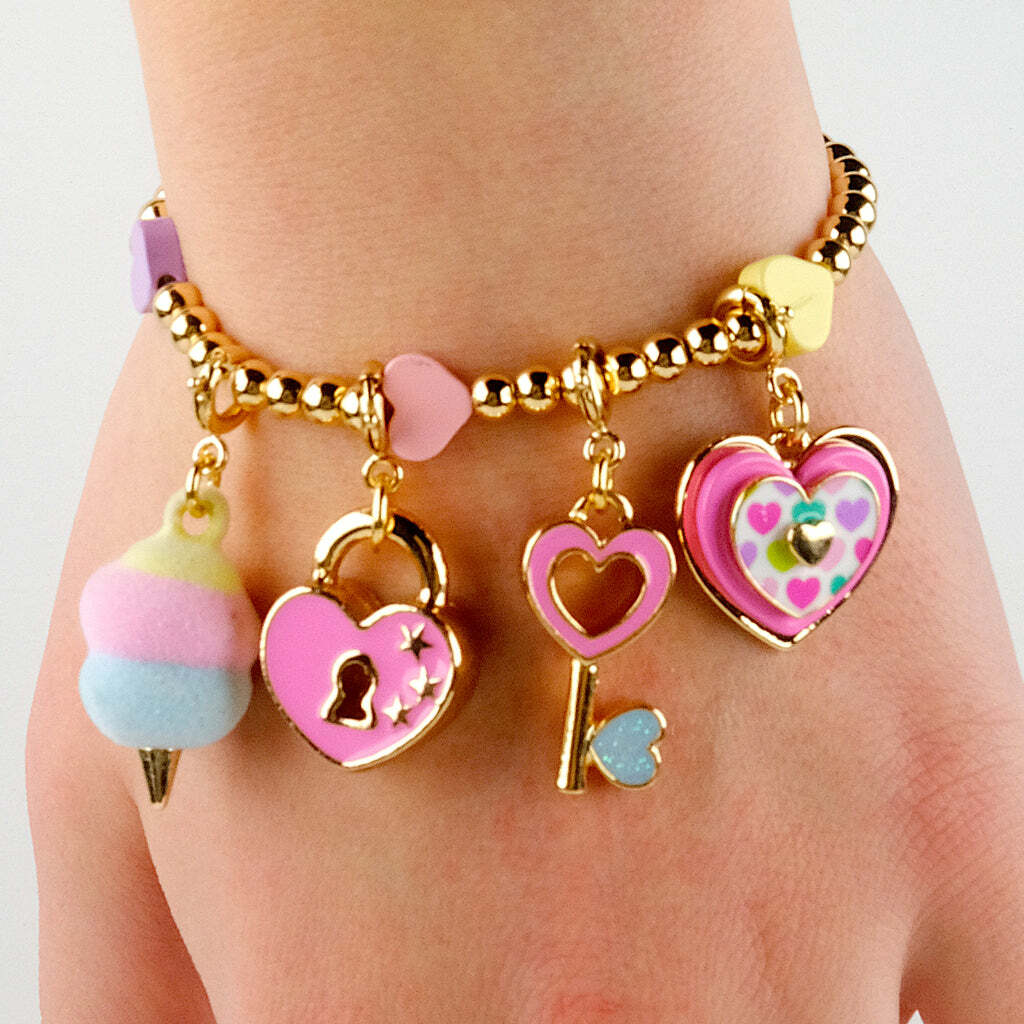 Gold Multi Heart Stretch Bead Bracelet