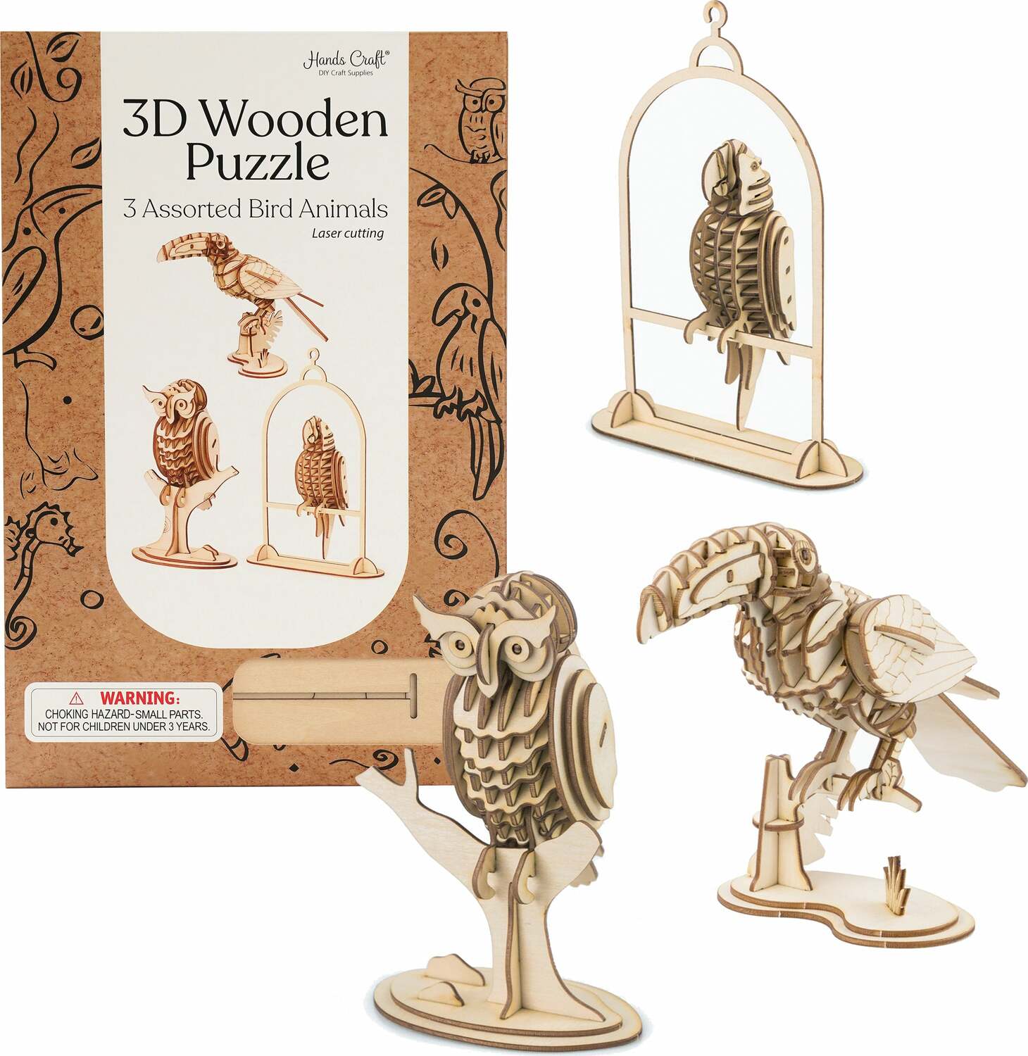 3D Modern Wooden Puzzle Bundle - Birds Animals