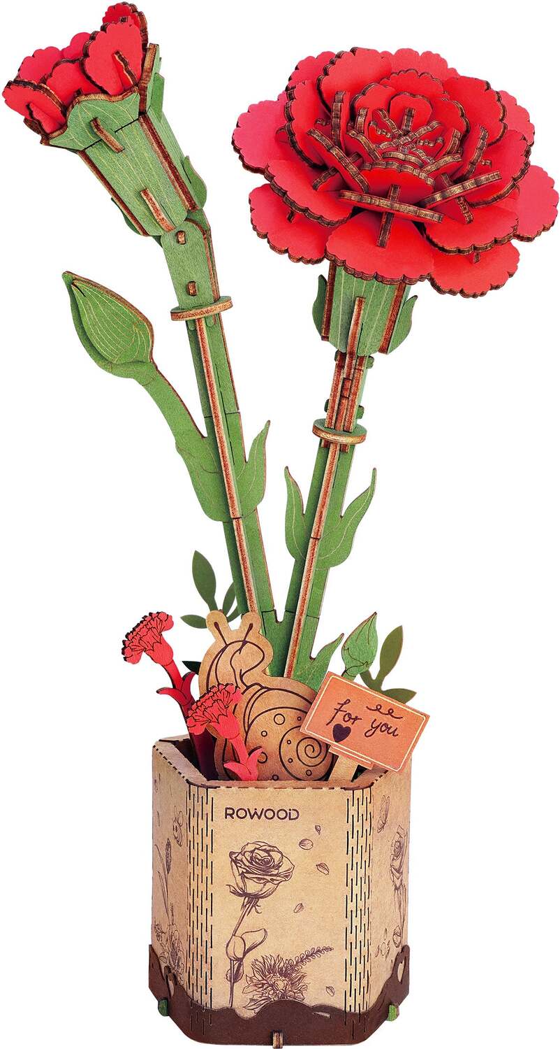 Modern Wooden Puzzle: Red Carnation