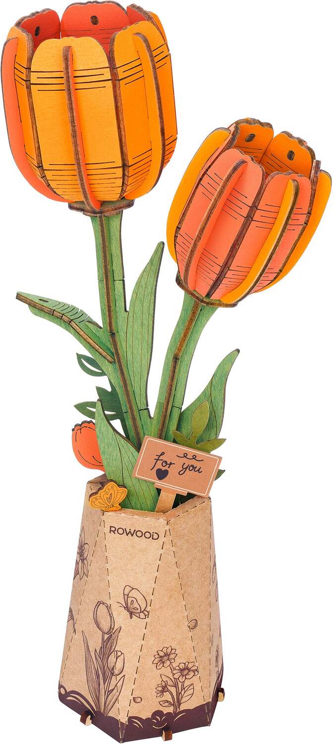 Modern Wooden Puzzle: Orange Tulip