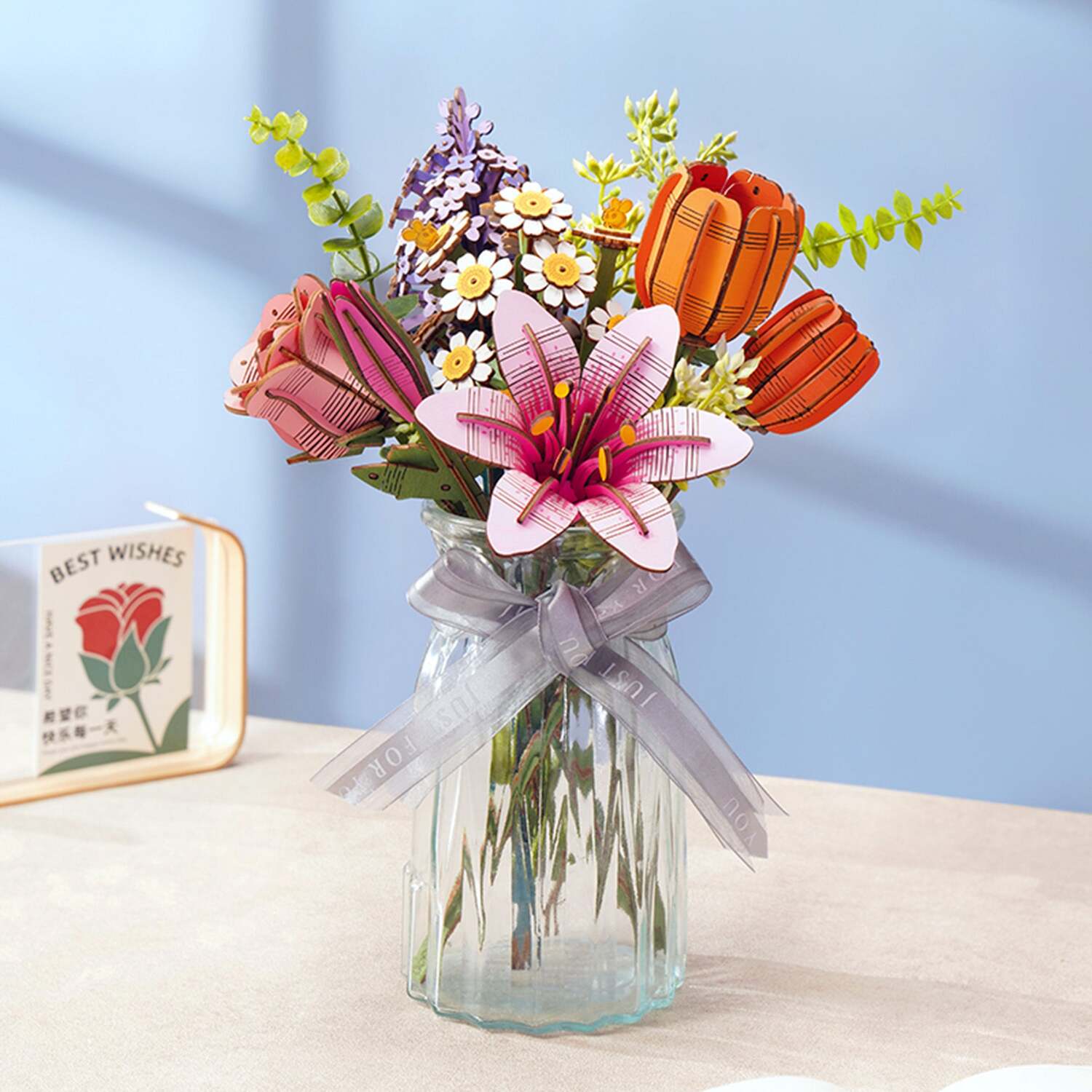 Modern Wooden Puzzle: Orange Tulip