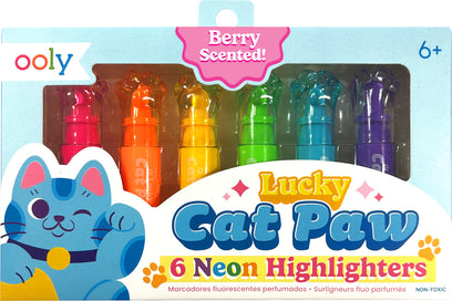 Lucky Cat Paw Scented Neon Highlighters - Set of 6