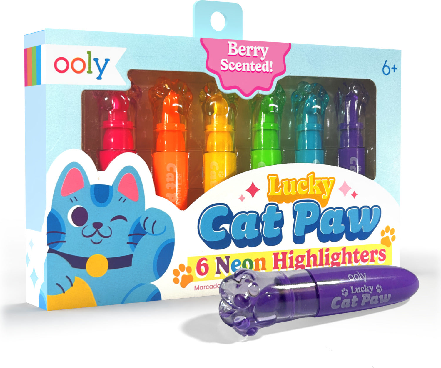 Lucky Cat Paw Scented Neon Highlighters - Set of 6