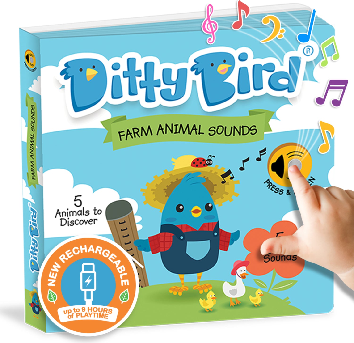 Ditty Bird | Interactive Farm Animal Sound book | Musical Books for toddlers 1- 3 | Board Book with Sounds
