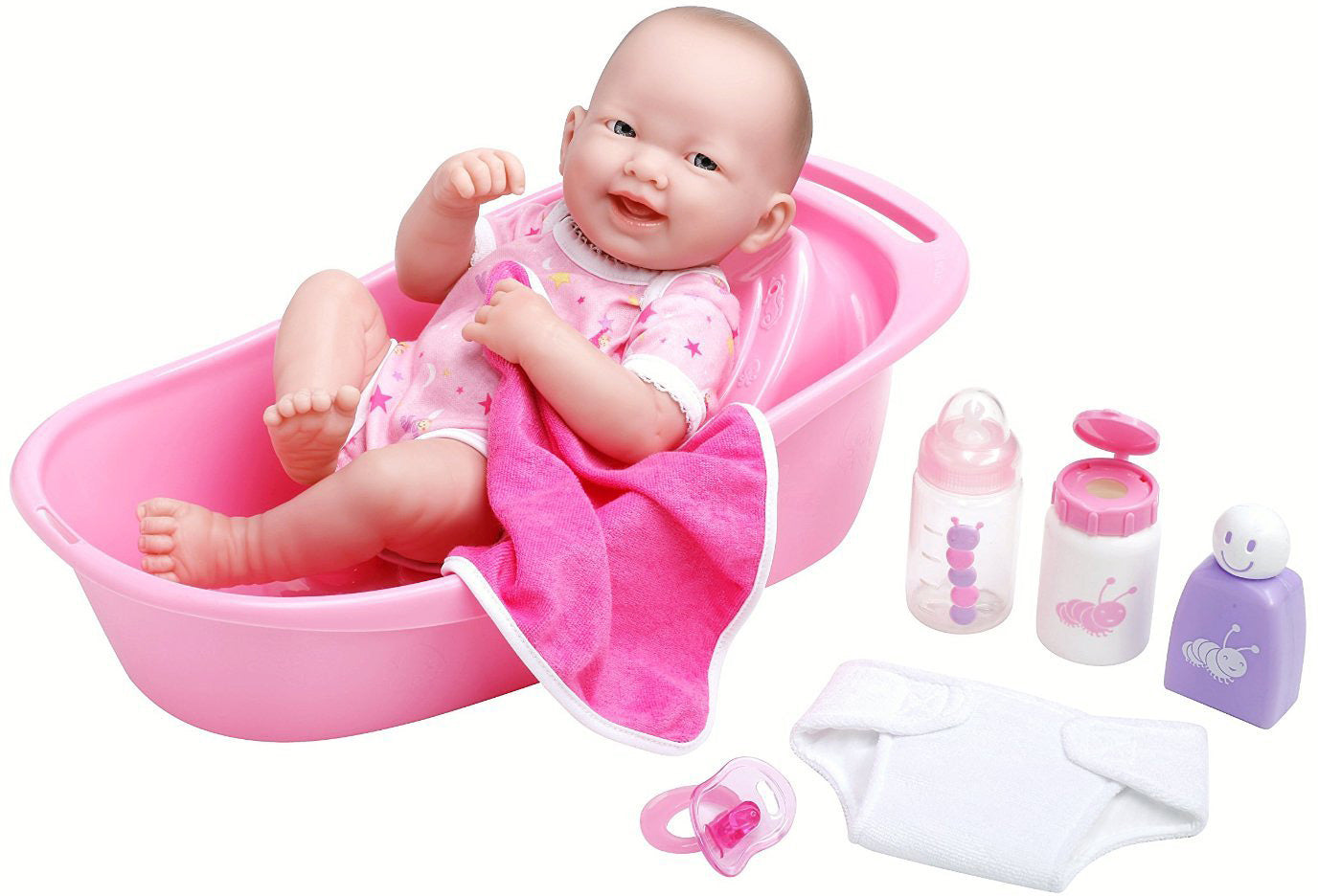 JC Toys 14" All-Vinyl La Newborn Realistic Baby Doll, in Pink Deluxe Bath Gift Set