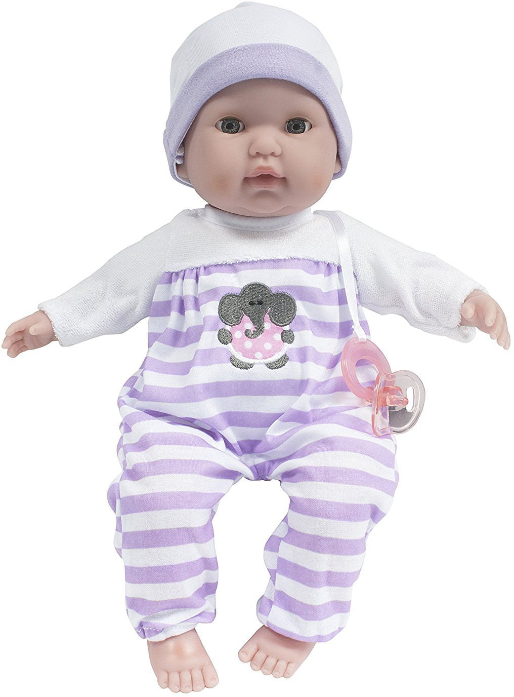 JC Toys 15" Soft Body Berenguer Boutique Baby Doll Open/Close Eyes- with Purple outfit, and Pacifier