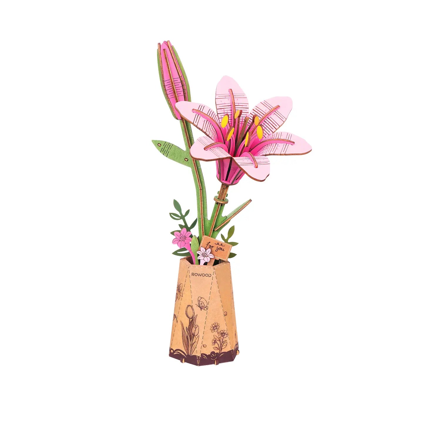 3D Wooden Flower Puzzle - Pink Lilly