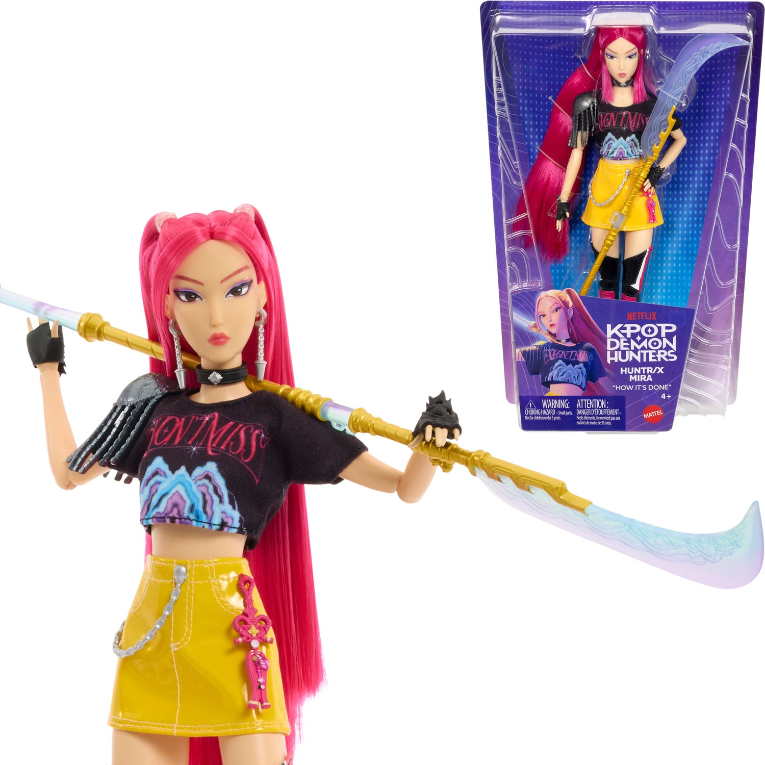 Mattel KPop Demon Hunters HUNTR/X Mira Fashion Doll in Removable Look with Themed Movie Accessories
