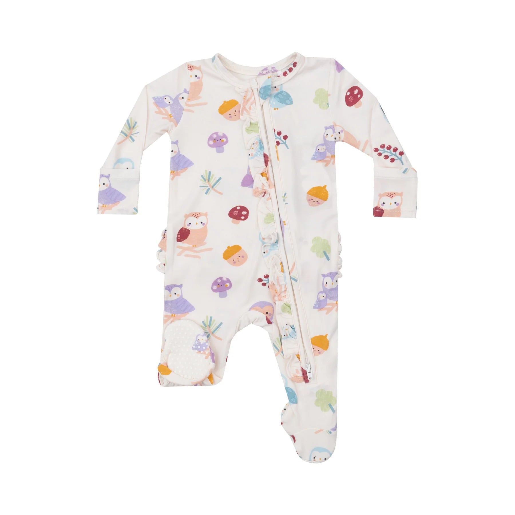 Ruffle Back Footie -Cute Owls, 0-3 month