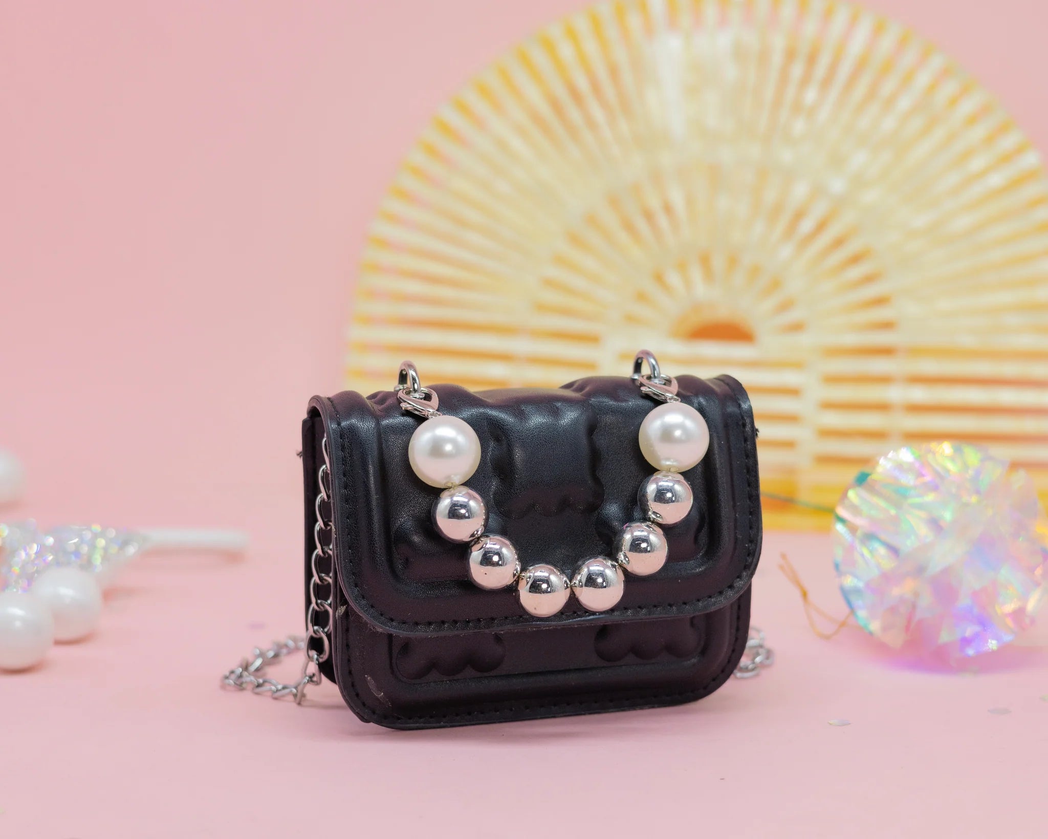 Mini Sophie Pearl Crossbody Bag - Black