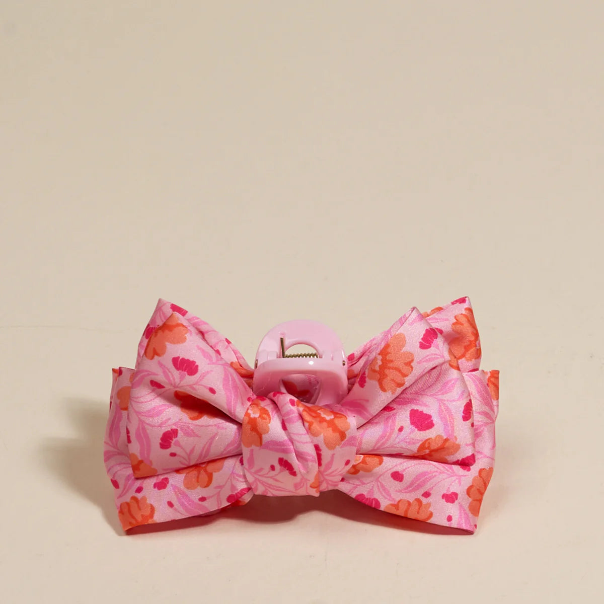 Mini Satin Bow Claw Clip - Poppin Petals Hot Pink