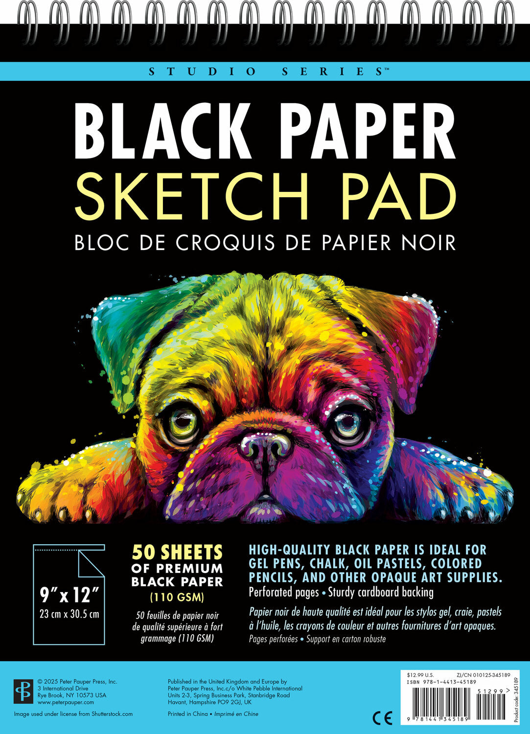 Studio Series Black Paper Sketch Pad  9 x 12 inches (50 perforated sheets)