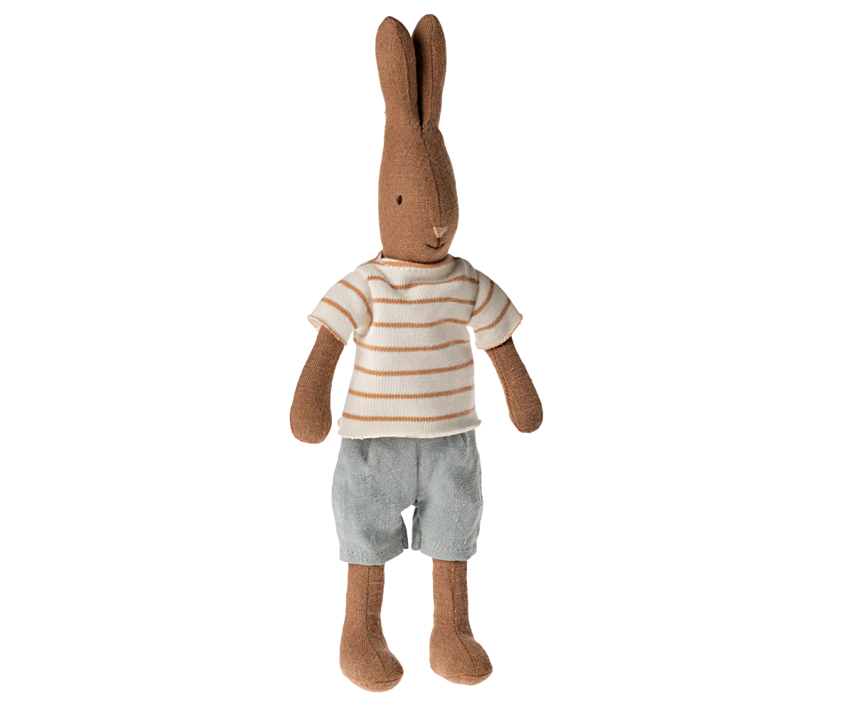 Rabbit Size 1, Striped Blouse and Shorts, Chocolate Brown
