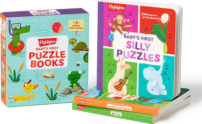 Baby’s First Puzzle Books: Interactive Board Books for Babies and Toddlers, 3 Fun Activity Books with Foam Puzzle Pieces, Mazes, Silly Scenes for Play Time