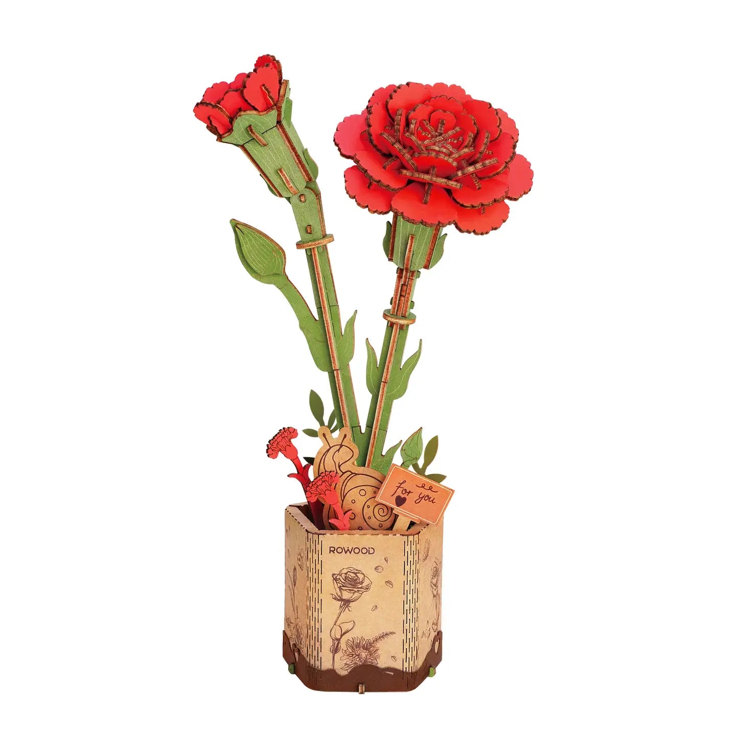 3D Wooden Flower Puzzle - Red Carnation