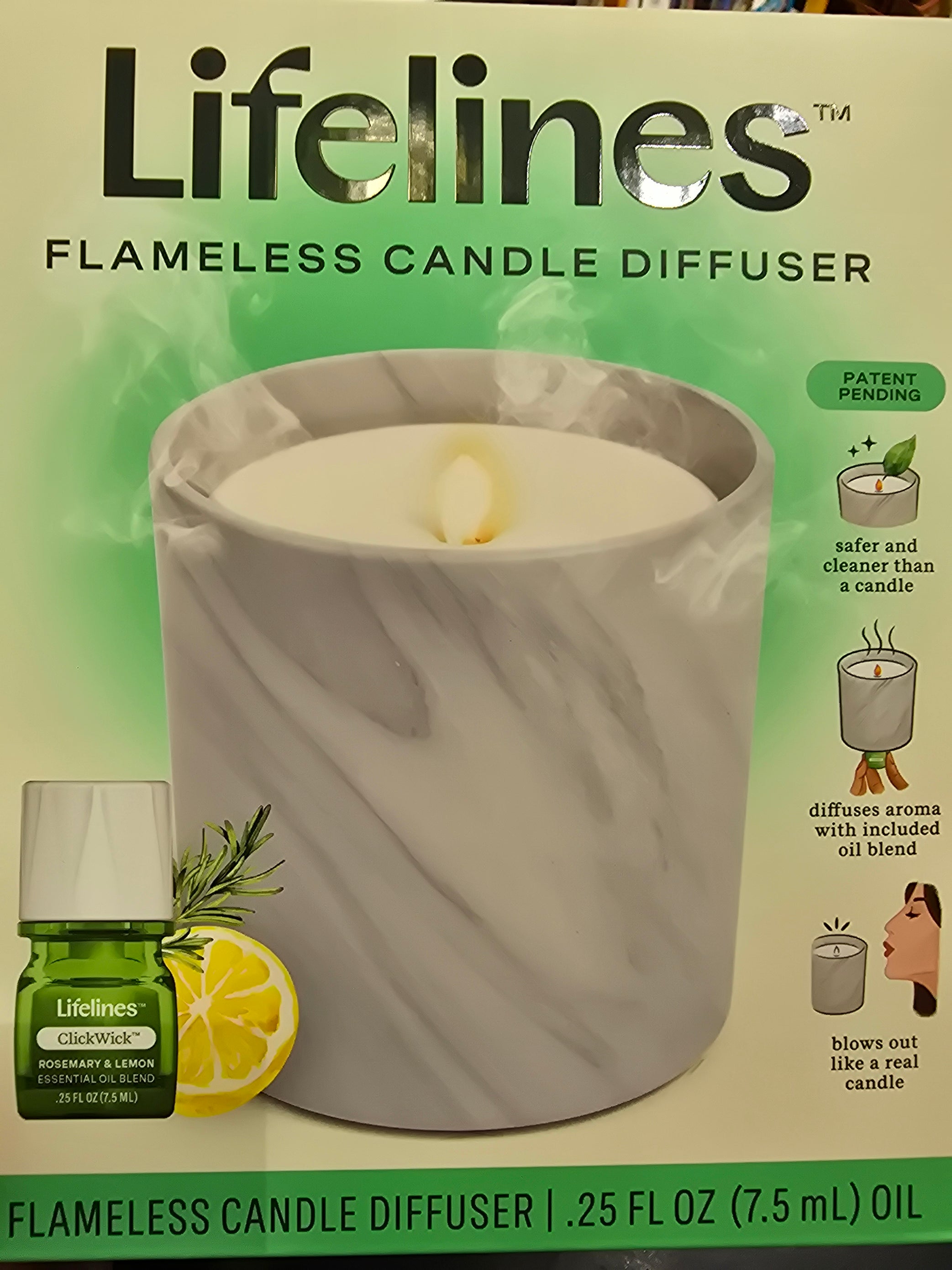 Flameless Candle Diffuser - Rosemary and Lemon in Marble Jar