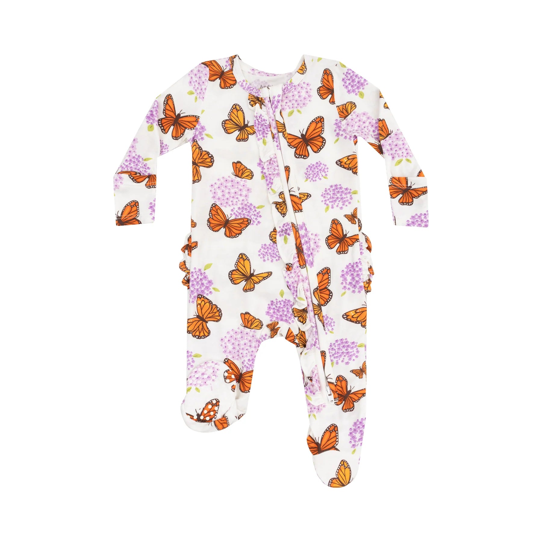 Ruffle Zipper Footie - Monarch Butterflies and Milkweed - 6-9 month