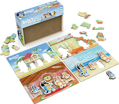 Bluey Wooden Puzzles with Bingo, Mum, and Dad Characters