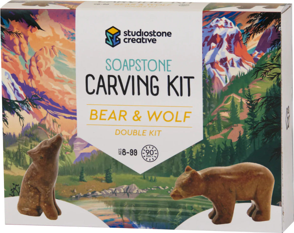 Double Kit: Bear & Wolf Soapstone Carving Kit