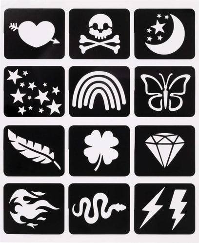 Metallic Tattoo Flair 10 Tattoo Markers + 12 Stencils
