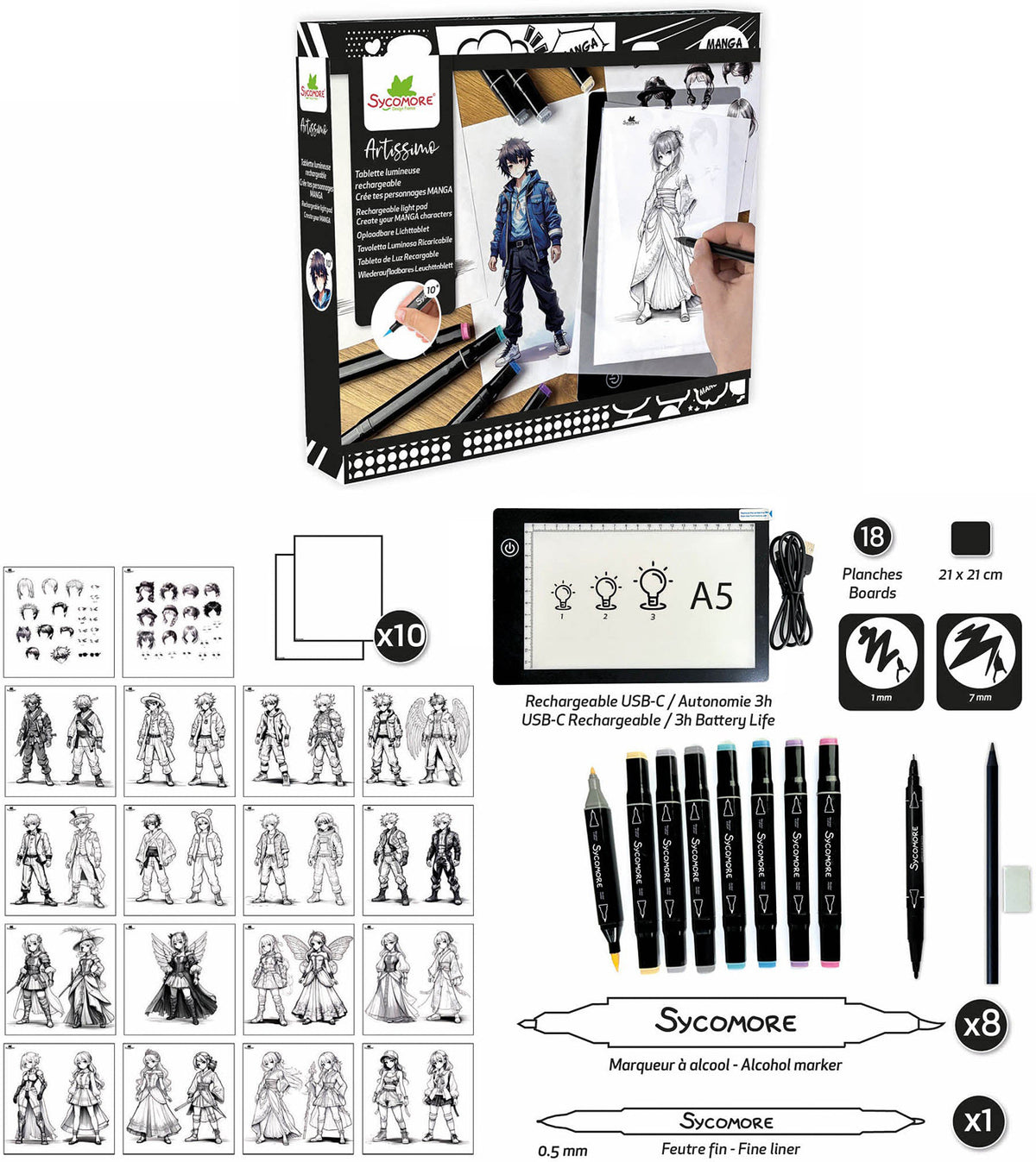 Sycomore Artissimo Create Your Manga Characters Rechargeable Light Pad