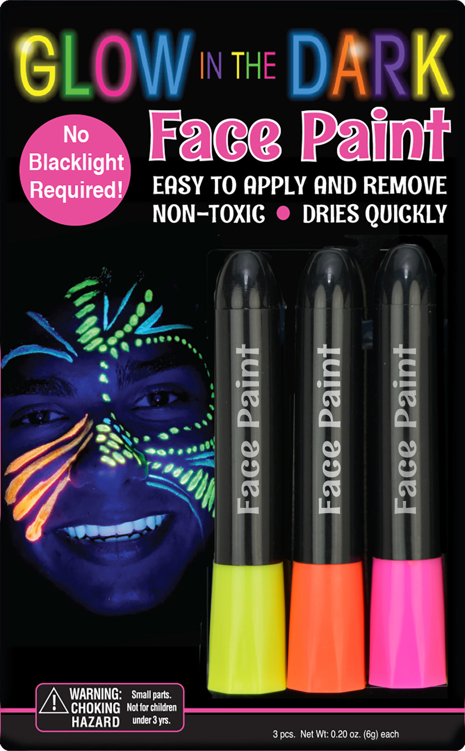 Glow In The Dark Face Paint Stix  3 Pack