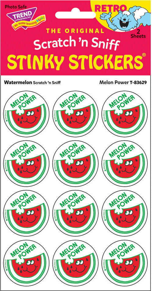 Melon Power - Watermelon scent Retro Scratch 'n Sniff Stinky Stickers (24 Ct)