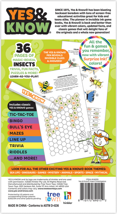 The Original Yes and Know Invisible Ink Trivia Game Books: Insect Investigators