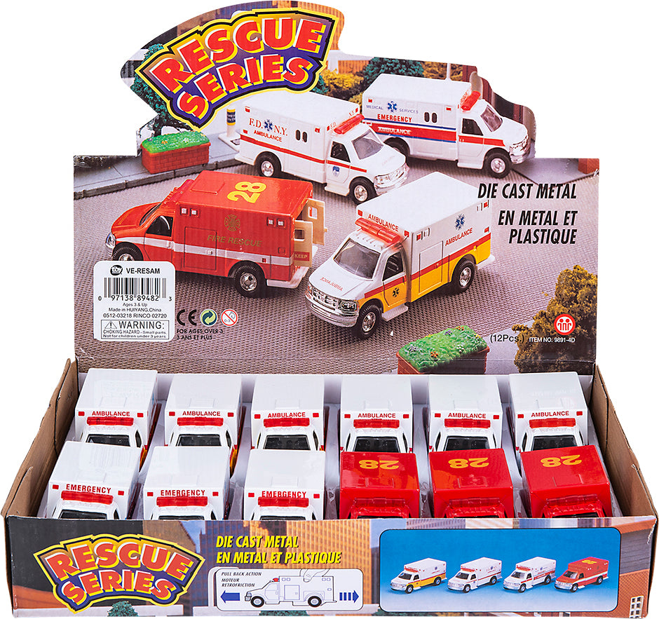 5" Die-cast Pull Back Rescue Ambulance
